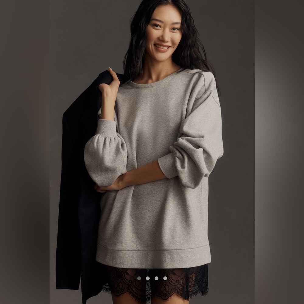Anthropologie PILCRO crew lace pullover sweatshirt dress - size small - grey